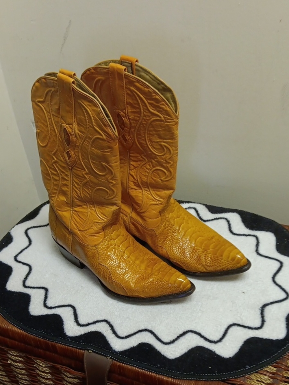 Tony Lama Mustard Yellow Embossed Western Cowboy Boots